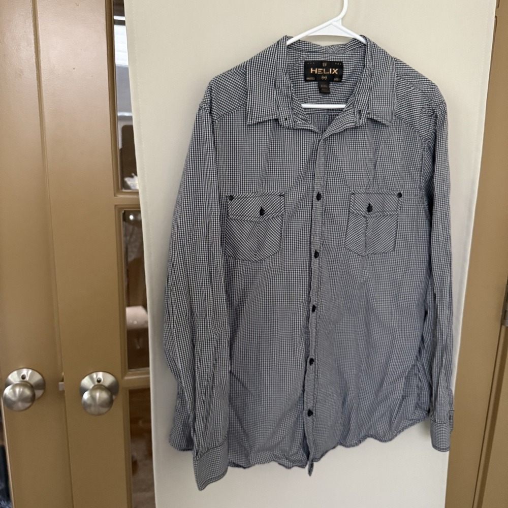 Helix Men's XXL Black White Plaid Long Sleeve Button Down Shirt Top‎